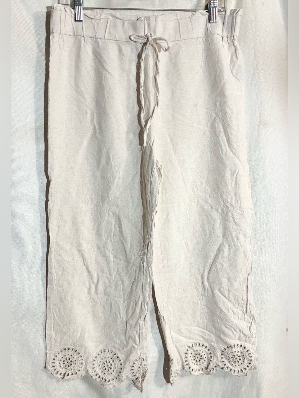 Meg & Margot Linen Crochet Pull On Pants Sz M Breathable Organic Summer